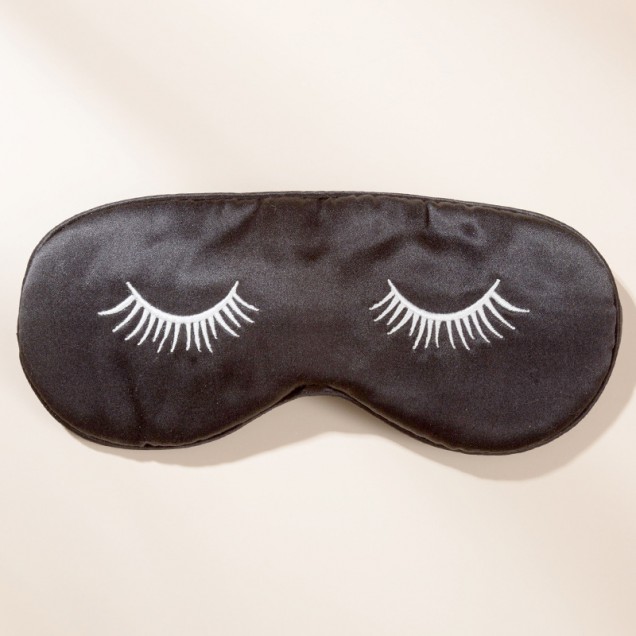 Online Black Silk Eye Mask with Printed Eyelashes