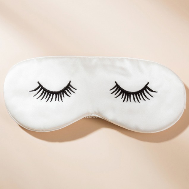 Online White Silk Eye Mask with Printed Eyelashes