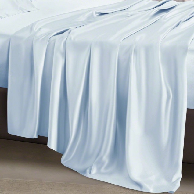 Online Baby Blue 22 Momme Mulberry Silk Flat Sheet