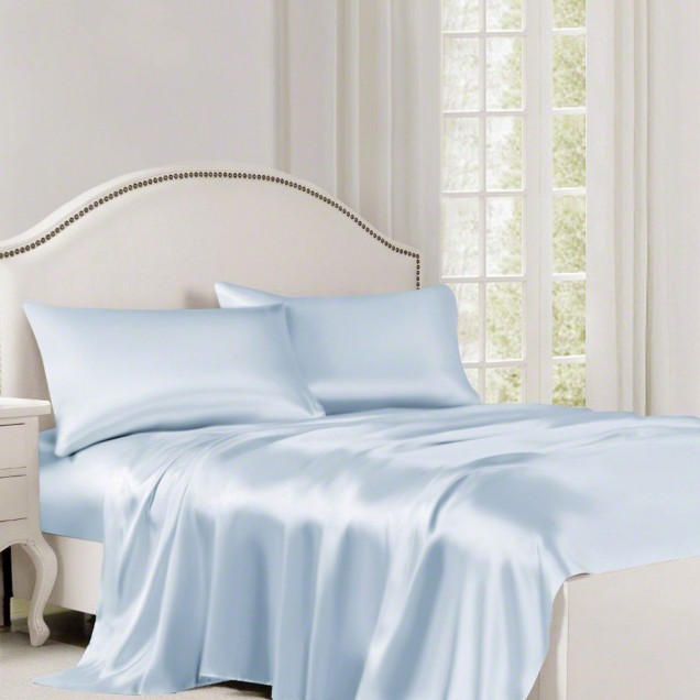 Online Baby Blue 22 Momme Mulberry Silk Flat Sheet