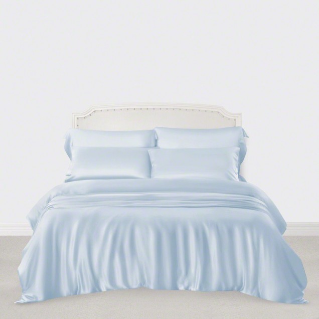 Online Baby Blue 3 PCS 22 Momme Mulberry Silk Duvet Cover Set