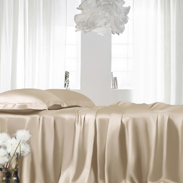 Online Beige 22 Momme Mulberry Silk Fitted Sheet