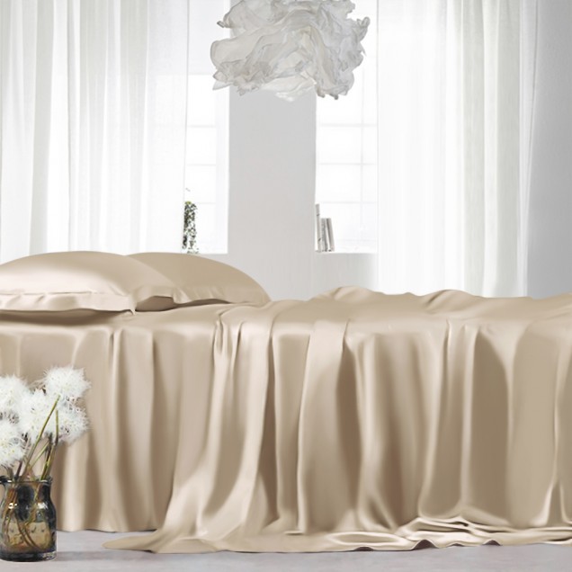 Online Beige 22 Momme Mulberry Silk Flat Sheet