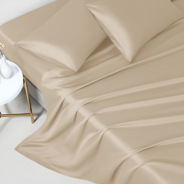 Online Beige 22 Momme Mulberry Silk Flat Sheet