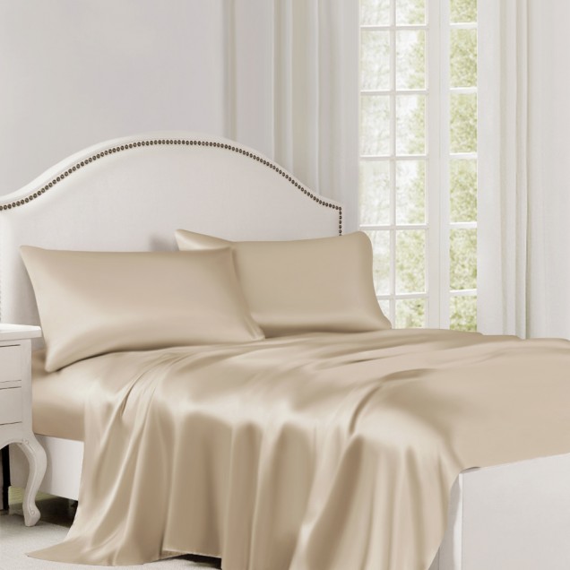 Online Beige 22 Momme Mulberry Silk Flat Sheet