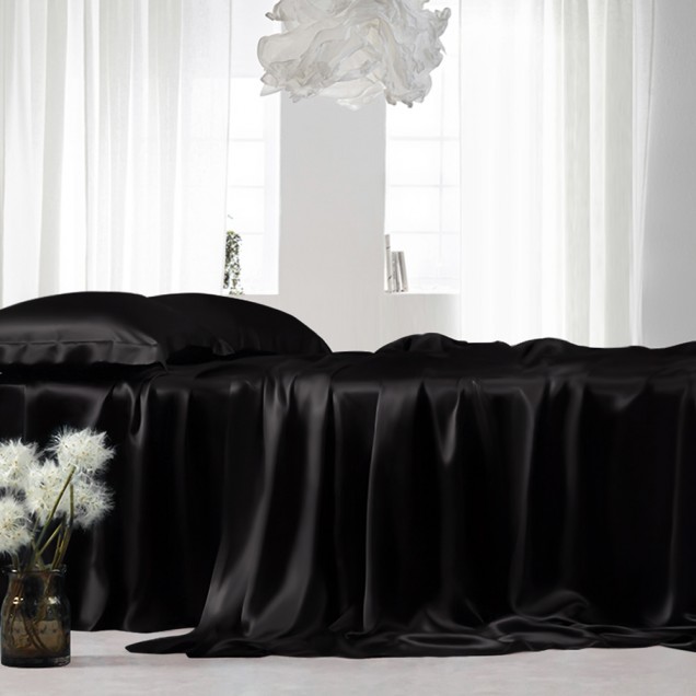 Online Black 22 Momme Mulberry Silk Flat Sheet