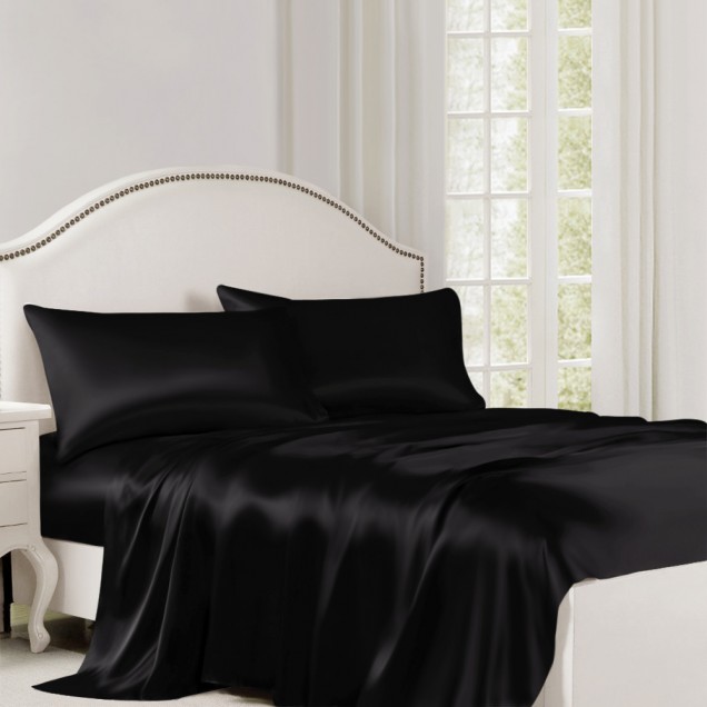 Online Black 22 Momme Mulberry Silk Flat Sheet