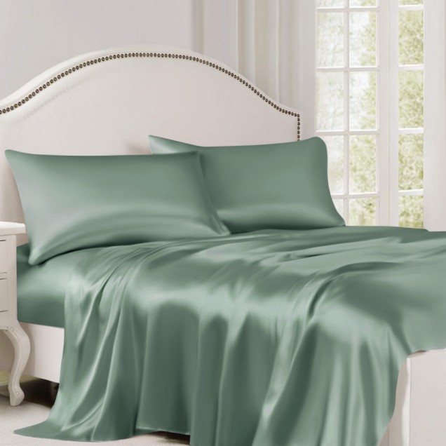 Online Celadon Green 22 Momme Mulberry Silk Flat Sheet