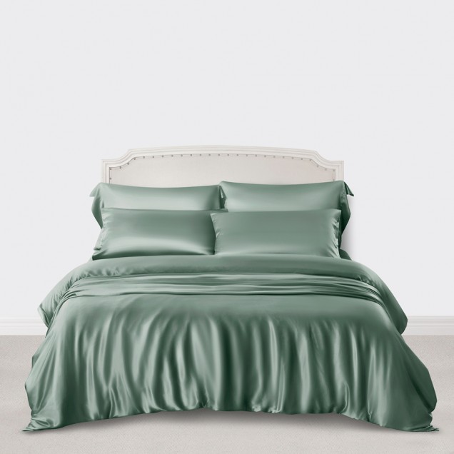 Online Celadon Green 3 PCS 22 Momme Mulberry Silk Duvet Cover Set