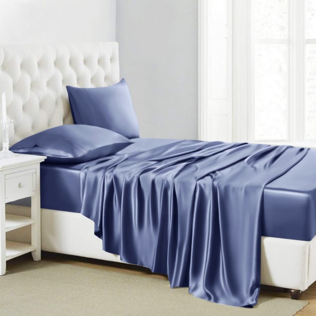 Online Dark Blue 22 Momme Mulberry Silk Flat Sheet