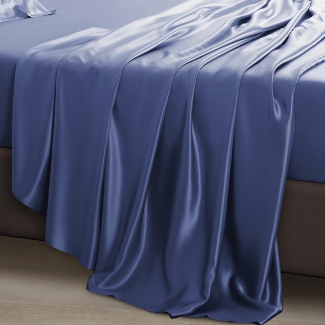 Online Dark Blue 22 Momme Mulberry Silk Flat Sheet