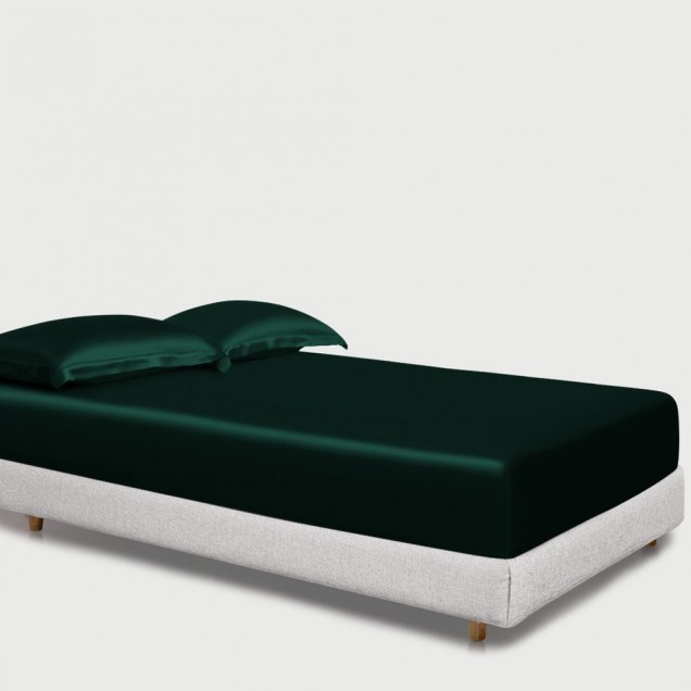 Online Dark Green 22 Momme Mulberry Silk Fitted Sheet