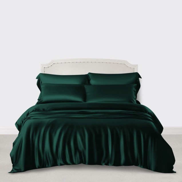 Online Dark Green 3 PCS 22 Momme Mulberry Silk Duvet Cover Set