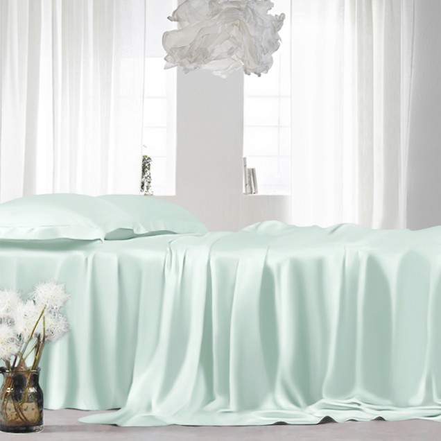 Online Light Cyan 22 Momme Mulberry Silk Flat Sheet