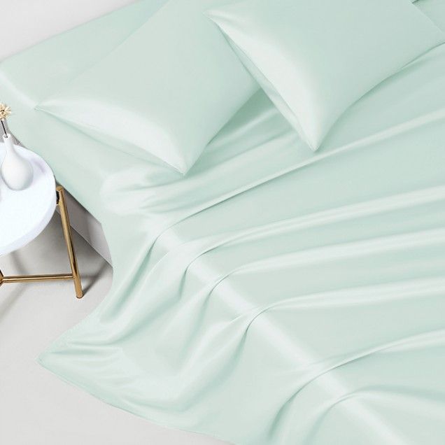 Online Light Cyan 22 Momme Mulberry Silk Flat Sheet