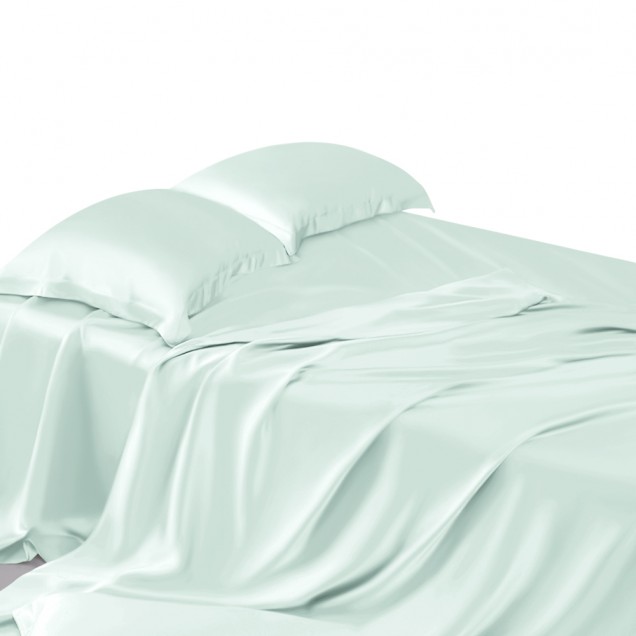 Online Light Cyan 22 Momme Mulberry Silk Flat Sheet