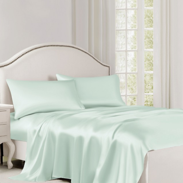 Online Light Cyan 22 Momme Mulberry Silk Flat Sheet