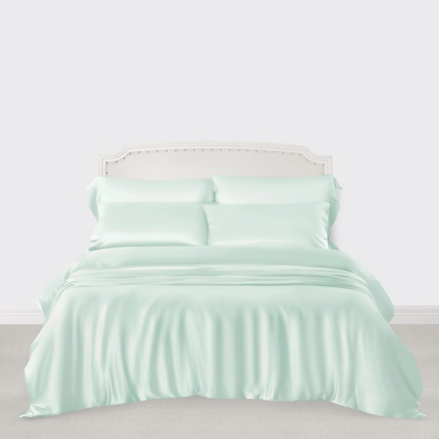 Online Light Cyan 3 PCS 22 Momme Mulberry Silk Duvet Cover Set