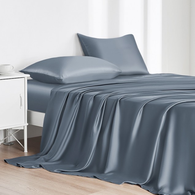 Online Misty Blue 22 Momme Mulberry Silk Flat Sheet