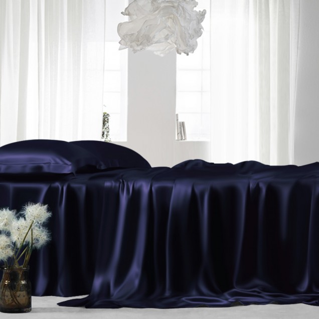 Online Navy 22 Momme Mulberry Silk Flat Sheet