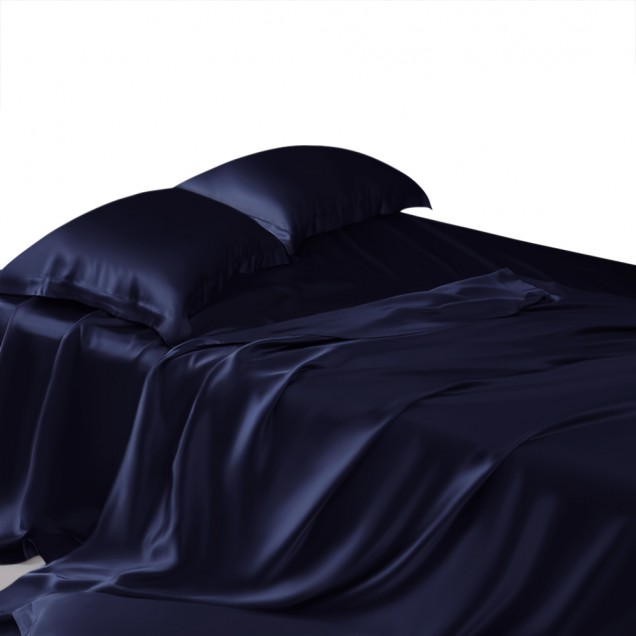 Online Navy 22 Momme Mulberry Silk Flat Sheet