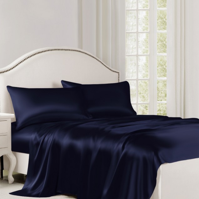 Online Navy 22 Momme Mulberry Silk Flat Sheet