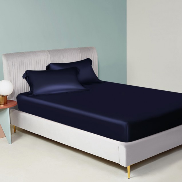 Online Navy 22 Momme Mulberry Silk Sheet Set