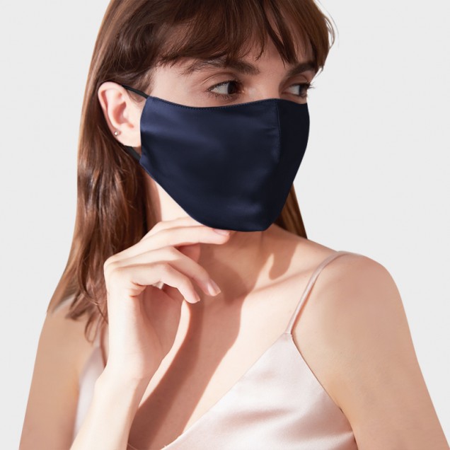 Online Navy & Black Double-Sided 22 Momme Silk Face Mask