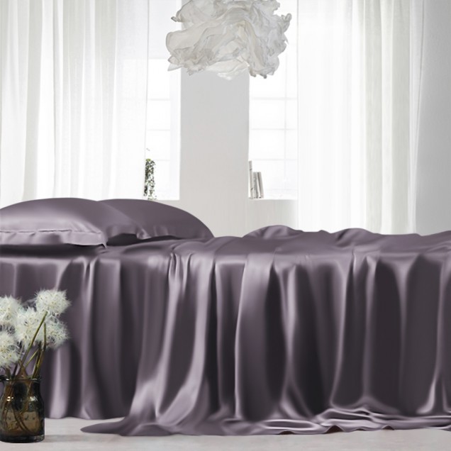 Online Slate Gray 22 Momme Mulberry Silk Flat Sheet