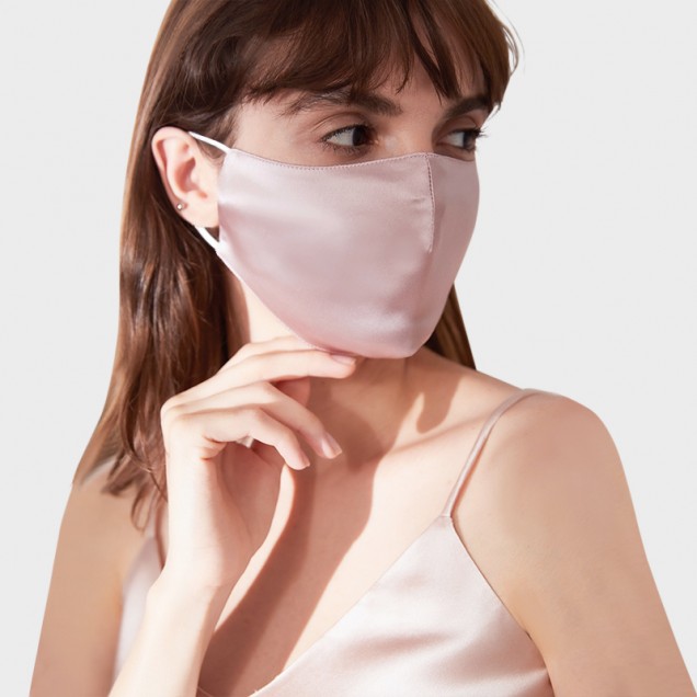 Online Suede Rose & White Double-Sided 22 Momme Silk Face Mask