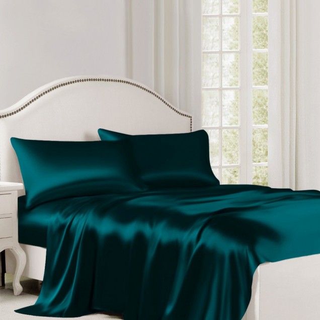 Online Teal 22 Momme Mulberry Silk Flat Sheet