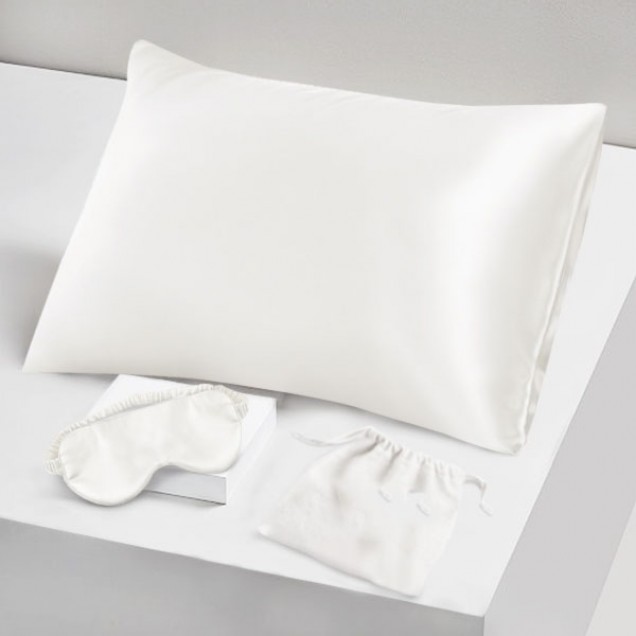 Online Two Piece Silk Gift Set Ivory Pillowcase & Eye Mask